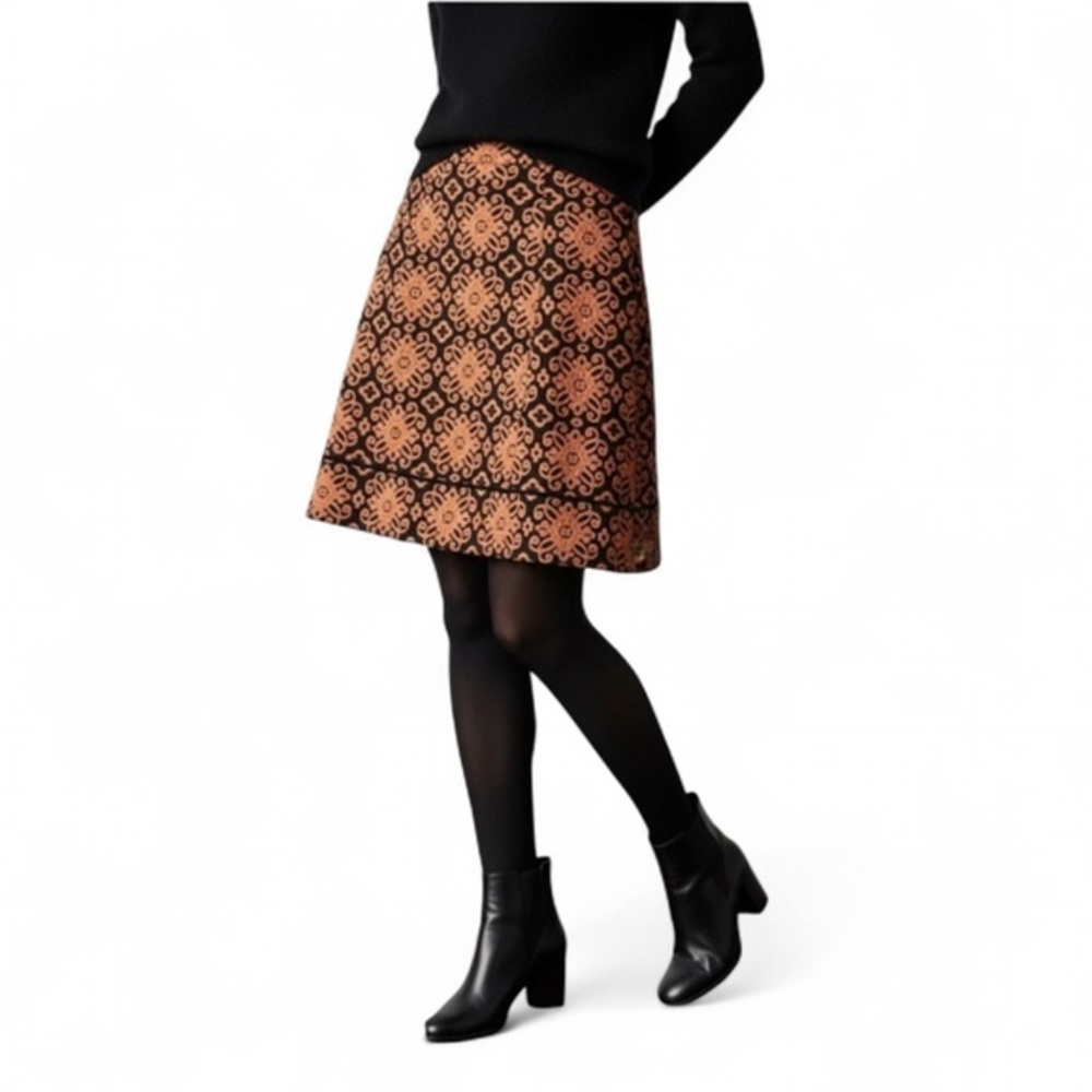 Sahalie Rust Orange Black Jacquard Textured A-Line Mini Skirt Size Medium